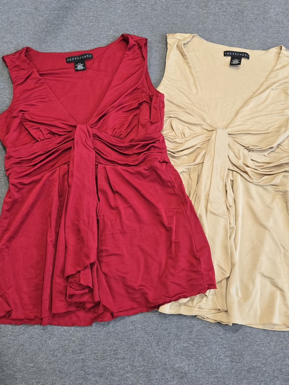 Lot Of 2 Y2K Style Sleeveless Tops Size Small Red Tan Babydoll V-neck Apostrophe